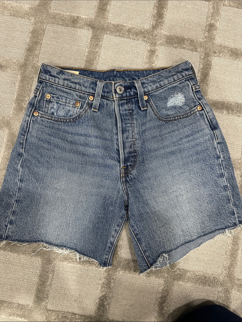 Levi's Mid-Blue High-Rise Cutoff Denim Shorts